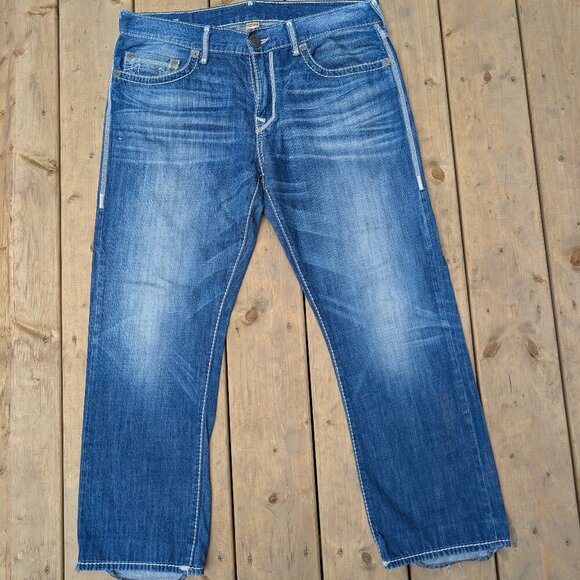 True Religion Men's Blue Distressed Straight Leg Jeans - Size 34 - Made in USA - Picture 1 of 7